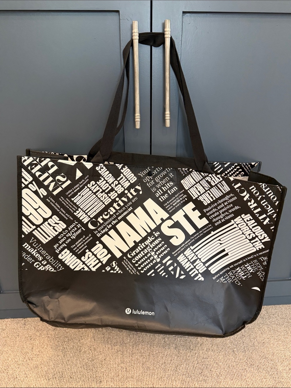 LULULEMON ATHLETICA EXTRA LARGE MANIFESTO TOTE WITH BLACK-AND-WHITE GRAPHIC